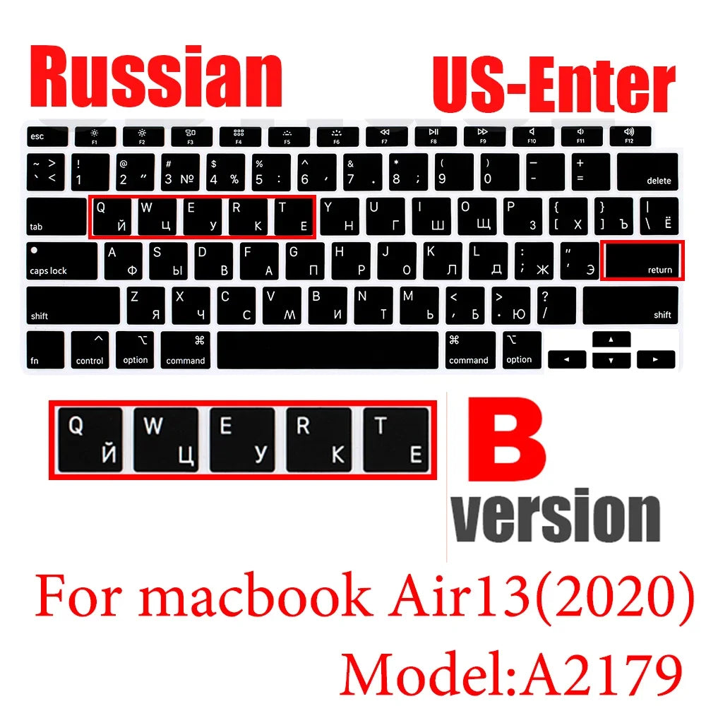 Russian Silicone Keyboard Cover Protector for Macbook Air13/12/15/16Pro Touchbar A2992/A3113/A2941/A1990/A3114/A2289A2337/A2141