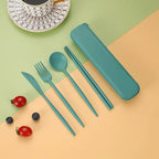 4PCS/Set Wheat Straw Tableware Box Spoon Fork Chopsticks Cutlery Dinnerware Children Adult Travel Portable Kitchen Accessories
