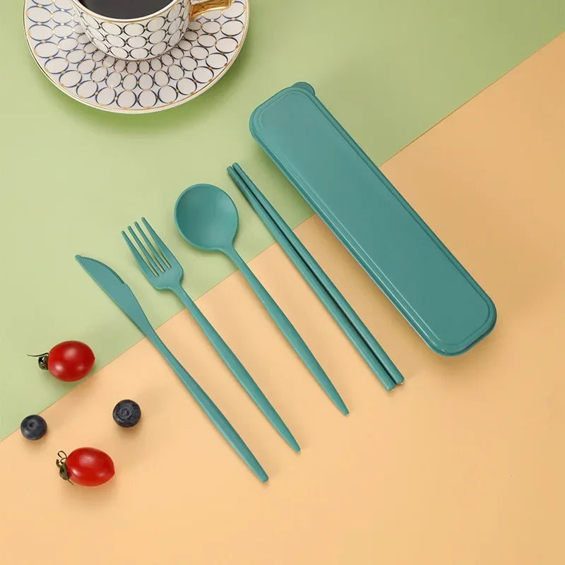 4-piece Portable Utensils, Healthy Eco-Friendly Wheat Straw Cutlery, Reusable Chopstick Fork Knife Spoon Set