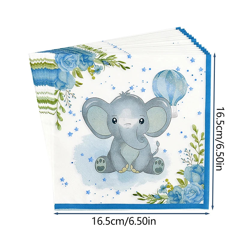 Cartoon Baby Elephant Disposable Tableware Set Paper Plate Cup Napkin Kids Boys Birthday Party Decoration Baby Shower Supplies