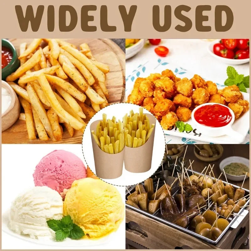 100PCS French Fries Cups Disposable Kraft Paper Cups Snack Containers Charcuterie Dessert Supplies Baking Cups Take-Out Party