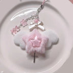 Sweet Bowknot Pendant Phone Chain Rope Wing Keychain Handmade Cellphone Strap Lanyard Acrylic Keyring Bag Ornament