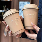 50 Sets Disposable Paper Cups with Lid Commercial Eco Friendly Hot Cold Drinks Universal Container Brown Letter Print Coffee Cup