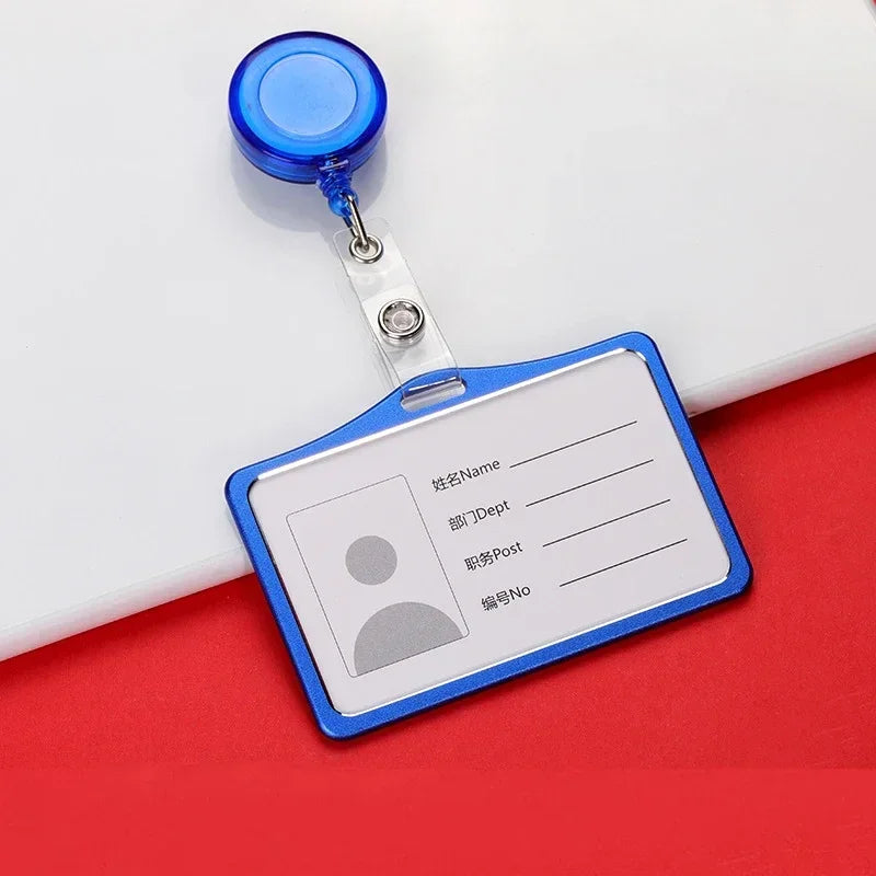 1 Pcs Aluminum Alloy Card Cover Case Bank Business Work Card Holder with ABS Retractable Badge Reel Credit ID Card Badge Bag