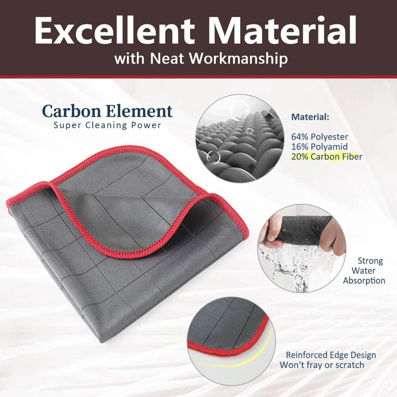 3PCS Carbon Microfiber Cleaning Cloth Lint Free Reusable Kitchen Dish Cloth Glass Window Polishing Streak Free Miracle Clean Rag