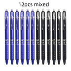12pcs Press Type Erasable Gel Pens 0.5mm Black/Blue Ink Bullet Washable Handle Magic Refills Rod Super Capacity Ink Writing