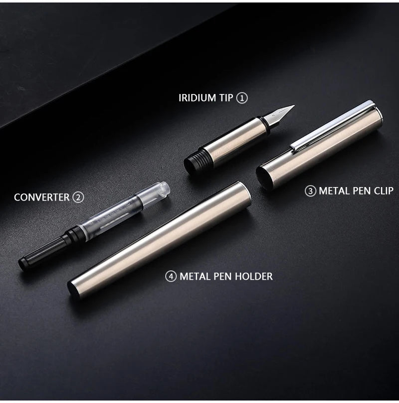 High Quality 0.38mm Extra Fine Nib Fountain Pen Stainless Steel Extremely Black Metal Business Office Writing Calligraphy Pens