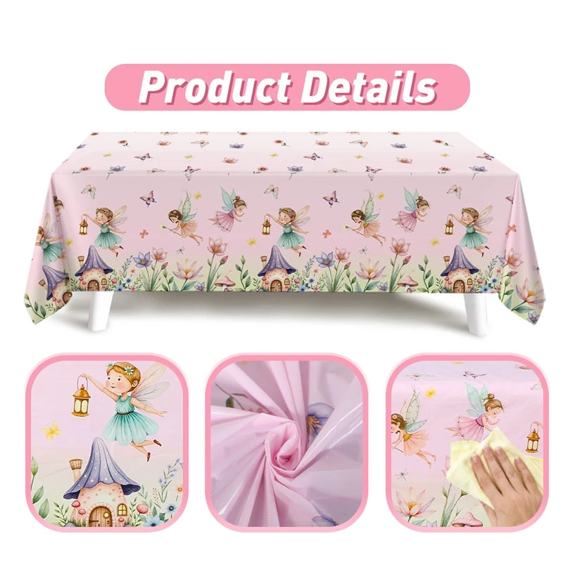 Spring Flowers Fairy Disposable Plastic Tablecloth Happy Birthday Party Decor Kids Wedding Birthday Party Supplies Baby Shower