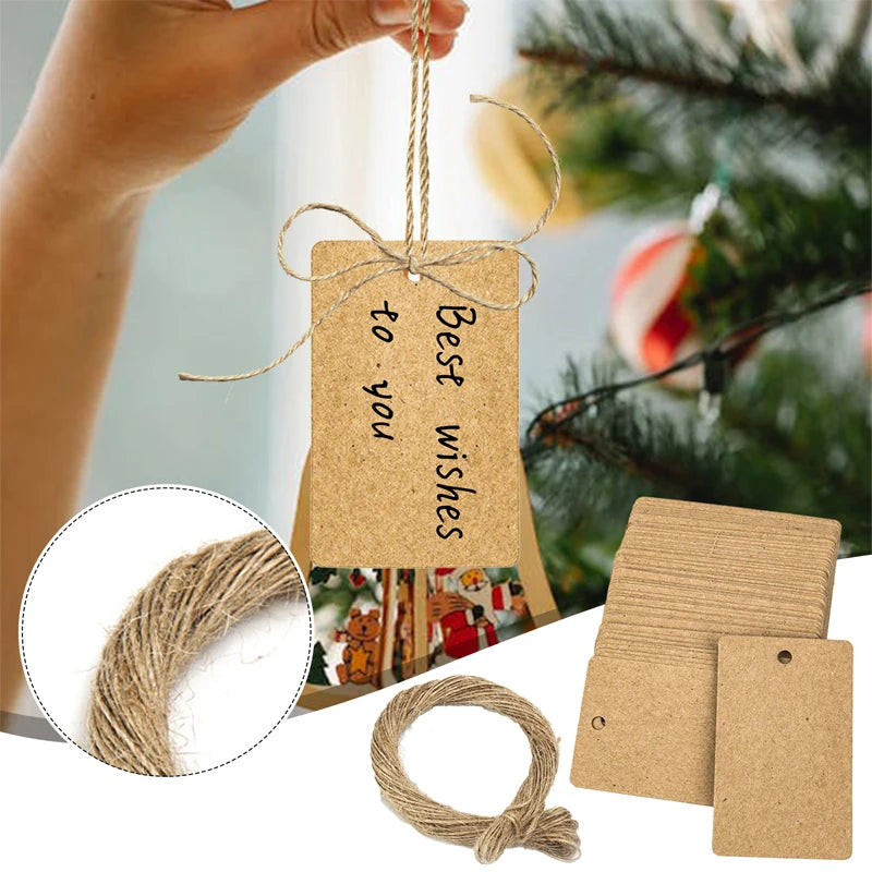 50PCS DIY Kraft Paper Tags Label Paper Price Tag Name Vintage Wedding Hanging Tag  Wrap Gift Wrapping Blank Label Crafts