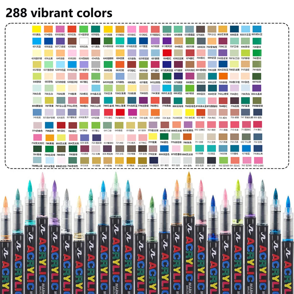 12-366 Colors Acrylic Marker Set Waterproof Acrylic Brush Marker Professional Acrylic Painting Marker DIY Art Supplies