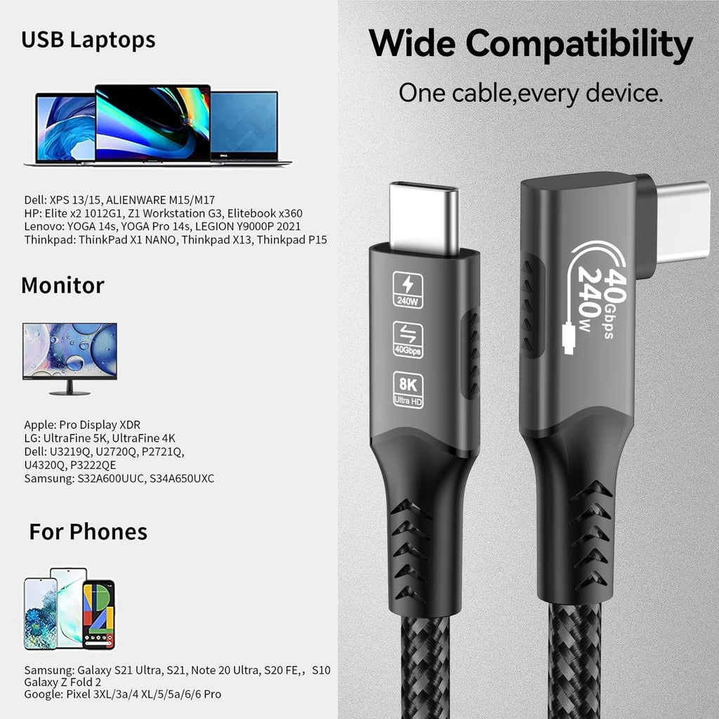 USB4 for Thunderbolt 4 Cable 40Gbps 8K@60Hz 4K@120Hz PD3.1 100W Type-C to USB-C Dual Protocol Compatible for iPhone 17 K36S