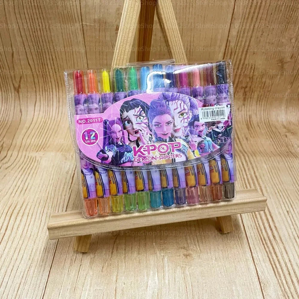 Popular rotating crayons girl group style 12 colors cute drawing tools for kids students daily coloring painting stationery