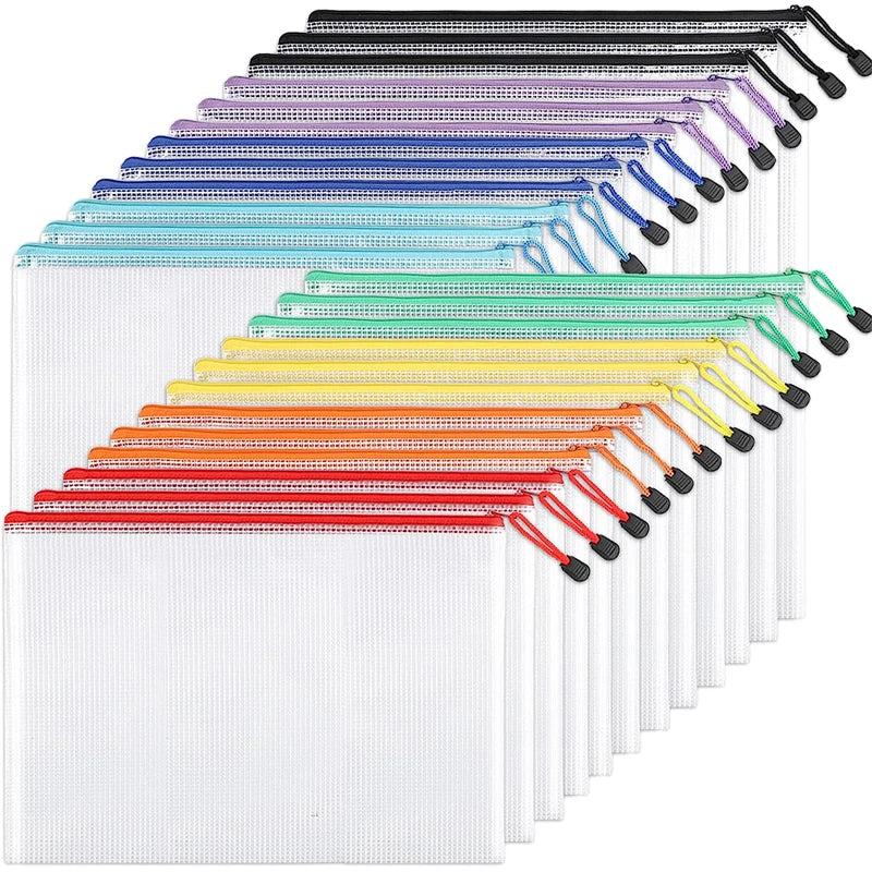 Mesh Zipper Storage Bag Document Bag Waterproof File Pouch Folders School Office Supplies Cosmetic Makeup Bags A3/A4/A5/A6