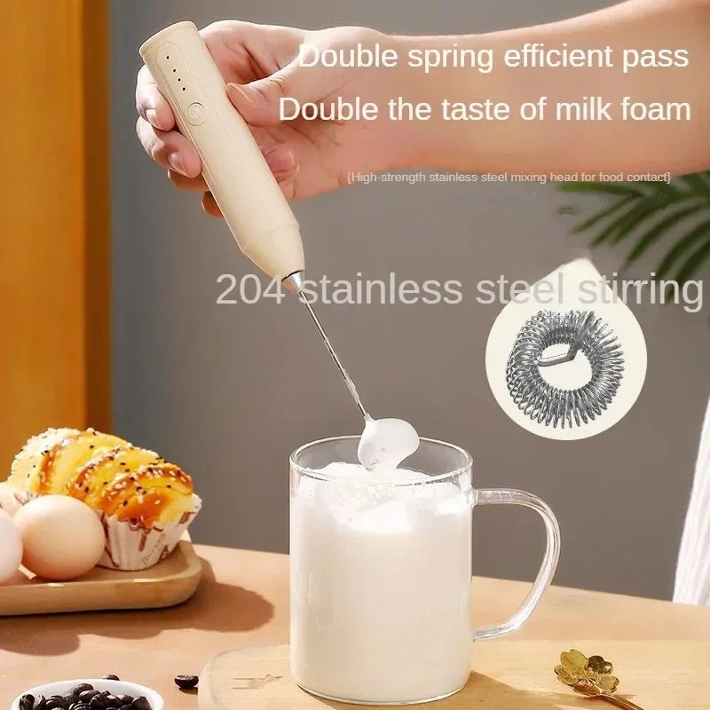 3-in-1 Electric Milk Frother & Hand Mixer, Wireless with Dual Spring, 3 Speeds & Type-C for Coffee, Baking, Kitchen & DIY Drinks