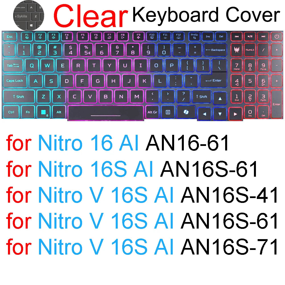 Keyboard Cover for Acer Nitro 16 16S 15 17 5 Spin 7 AN515 AN517 AN715 V AN16 AN14 ANV15 AN18 ANV16 Silicone Protector Skin Case