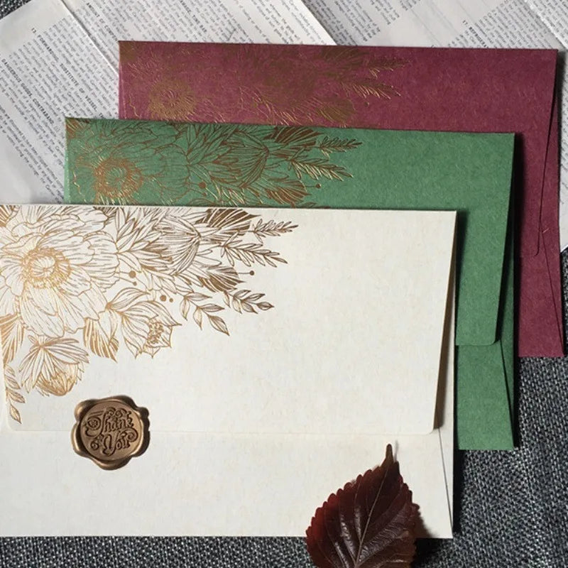 10pcs/special Paper Card Hot Stamping Invitation Letter Envelope, Pearl Paper Packaging Thick Envelope