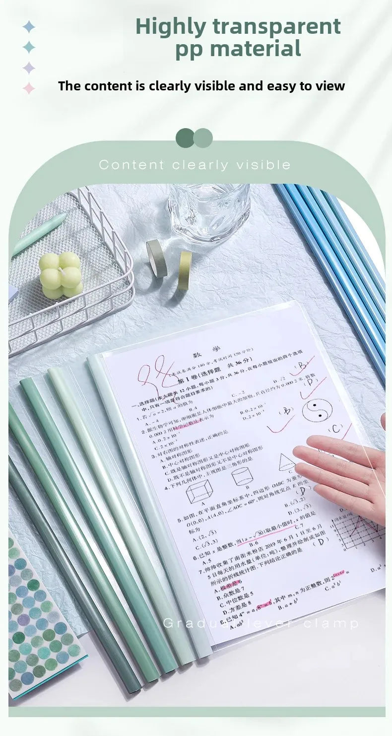 10pcs Transparent File Document Thicken Draw Rod A4 Folder Test Paper Storage Bag Clip Office Folder Organizer Office Supplies