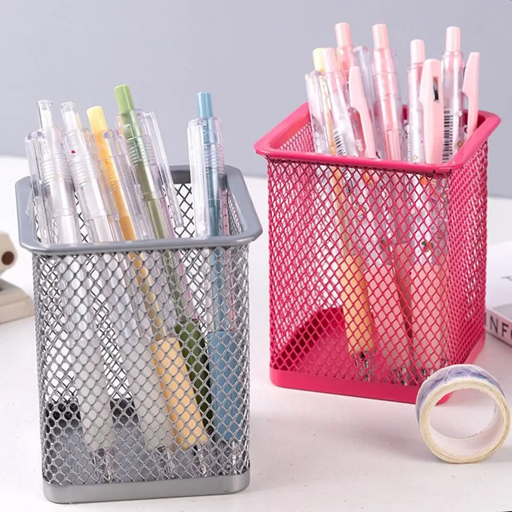 Multifunction Round/Square Mesh Pen Pot Multicolor Pen Holder Desk Tidy Stationery Organiser Pencil Storage Stationery Organiser