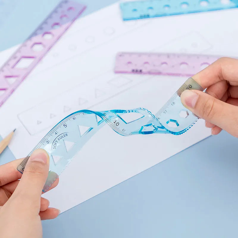 Soft Ruler Set Creative Measure Tool Can Bend Transparent Ruler Students Geometry Math Drawing Stationery School Office Supplies
