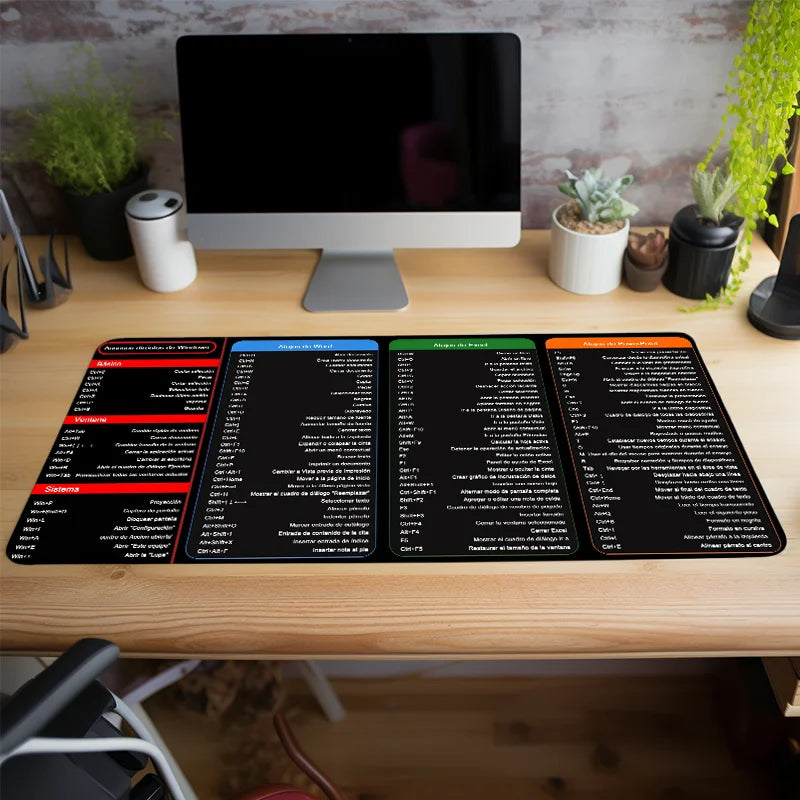 Spanish Excel Shortcuts Pattern Large Mouse Pad Office Desk Mat Computer Keyboard Pad Starters Gift for Office Workers Students