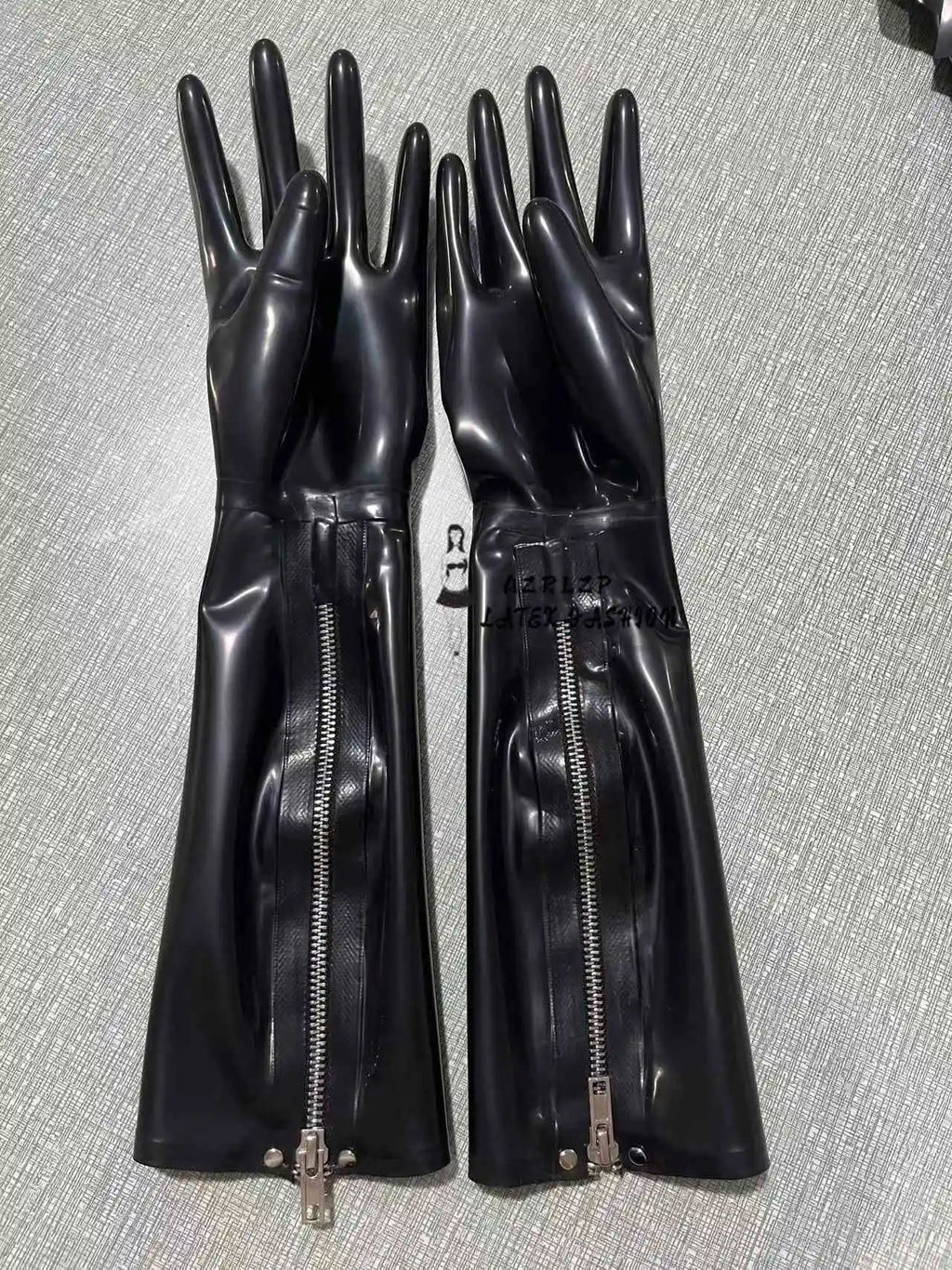 Black Latex Long Gloves with Zipper