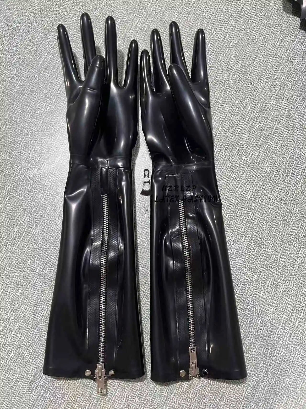 Black Latex Long Gloves with Zipper
