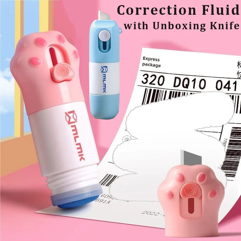 2 in 1 Thermal Paper Correction Fluid with Unboxing Knife Durable Home Anti Peep Identity Protection Fluid Eraser Stamp
