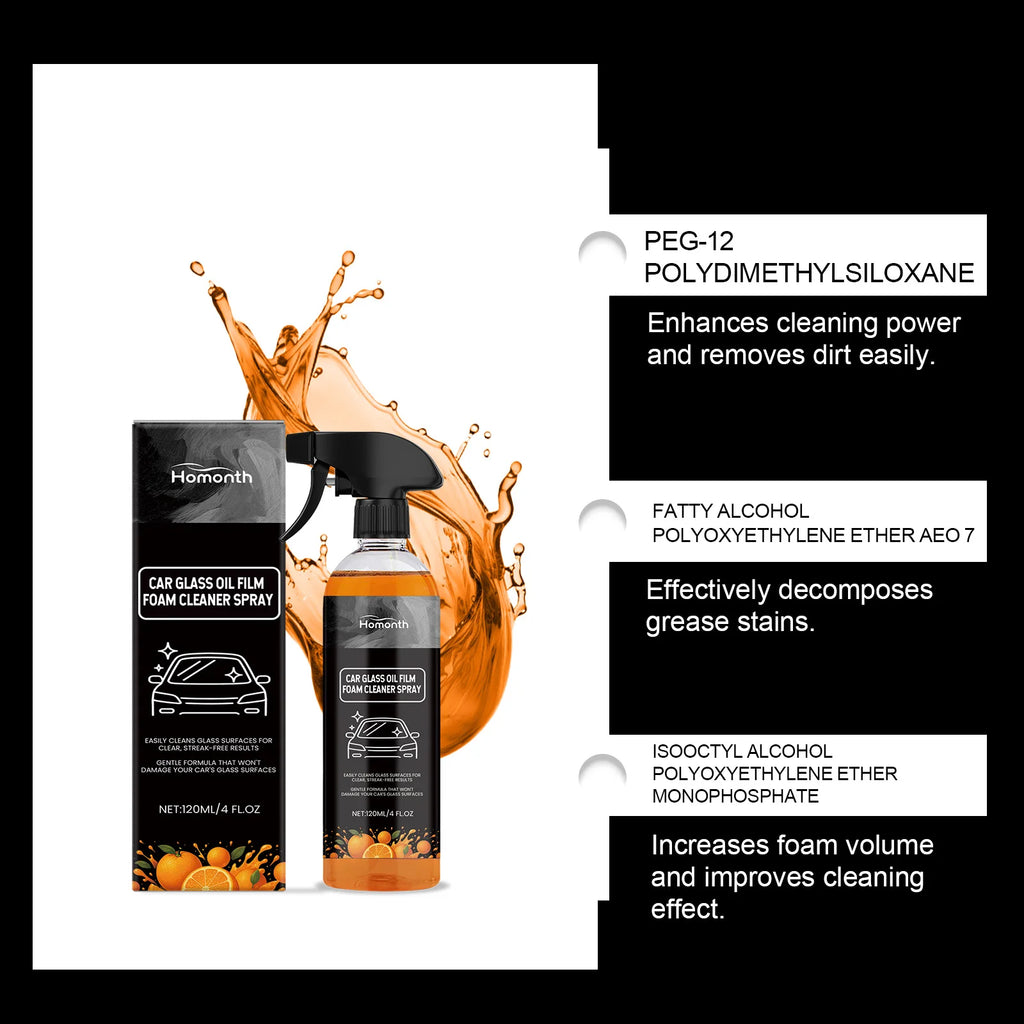 Car Glass Oil Film Cleaner Spray Glass Car Window Stain Remover Cleaning Agent Brightening Agent Quickly Cleans Removes Oil Film