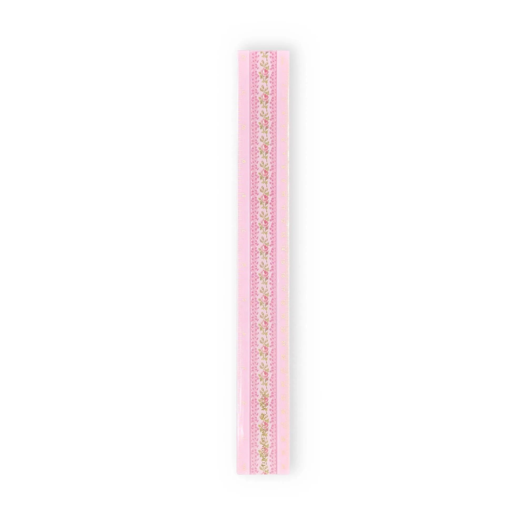 Blooming Heirloom Floral 12 Inch Ruler With Strawberry Macaroon Print For School Office Precise Measuring