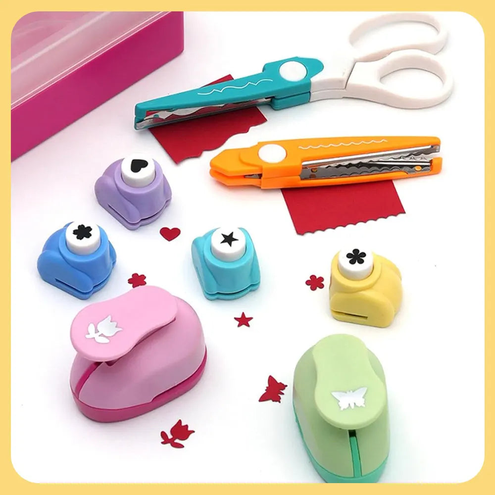 An 8-Piece Creative Hole Punch Set Perfect for DIY Scrapbooking and Birthday Cards. Fixed Patterns and Random Colors Available.