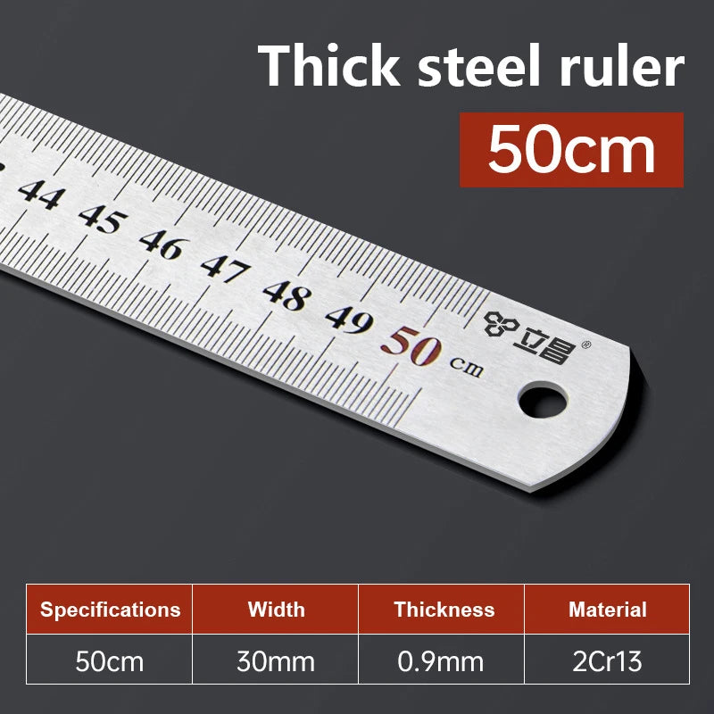 1Pcs 15/20/30/40/50/60100cm Stainless Steel Metal Straight Ruler For Home School Precision Measuring Tool Drawing Tool Supplies