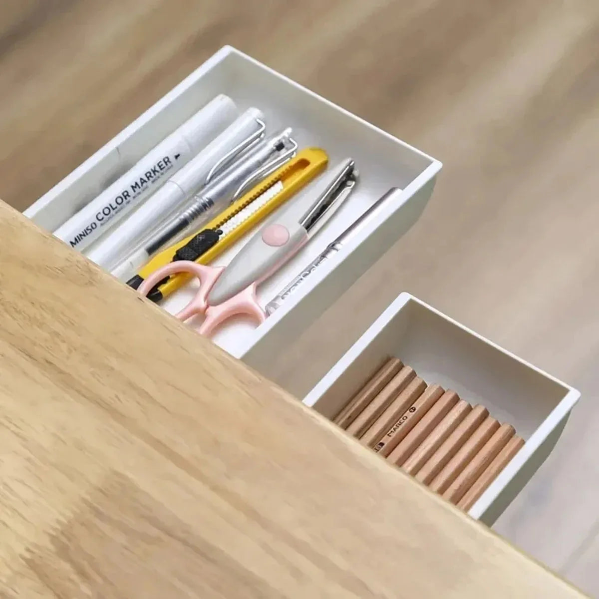 1pc White SelfAdhesive Storage Drawer Box Makeup Pencil Tray Desk Hidden Under Desk Stand Self-adhesive Under-drawer Storage Box