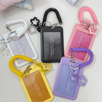 Cute Simple Protective Card Holder with Keychain Colorful Star Retractable Spring Lanyard ID Card Photo Postcard Holder Charms