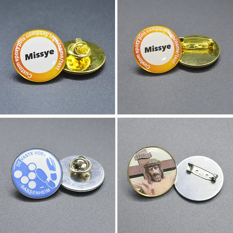 Shirley custom 100pcs  Metal Badges Lapel Pins Epoxy resin domed Printed label pins name alfileres personalizados para cuello