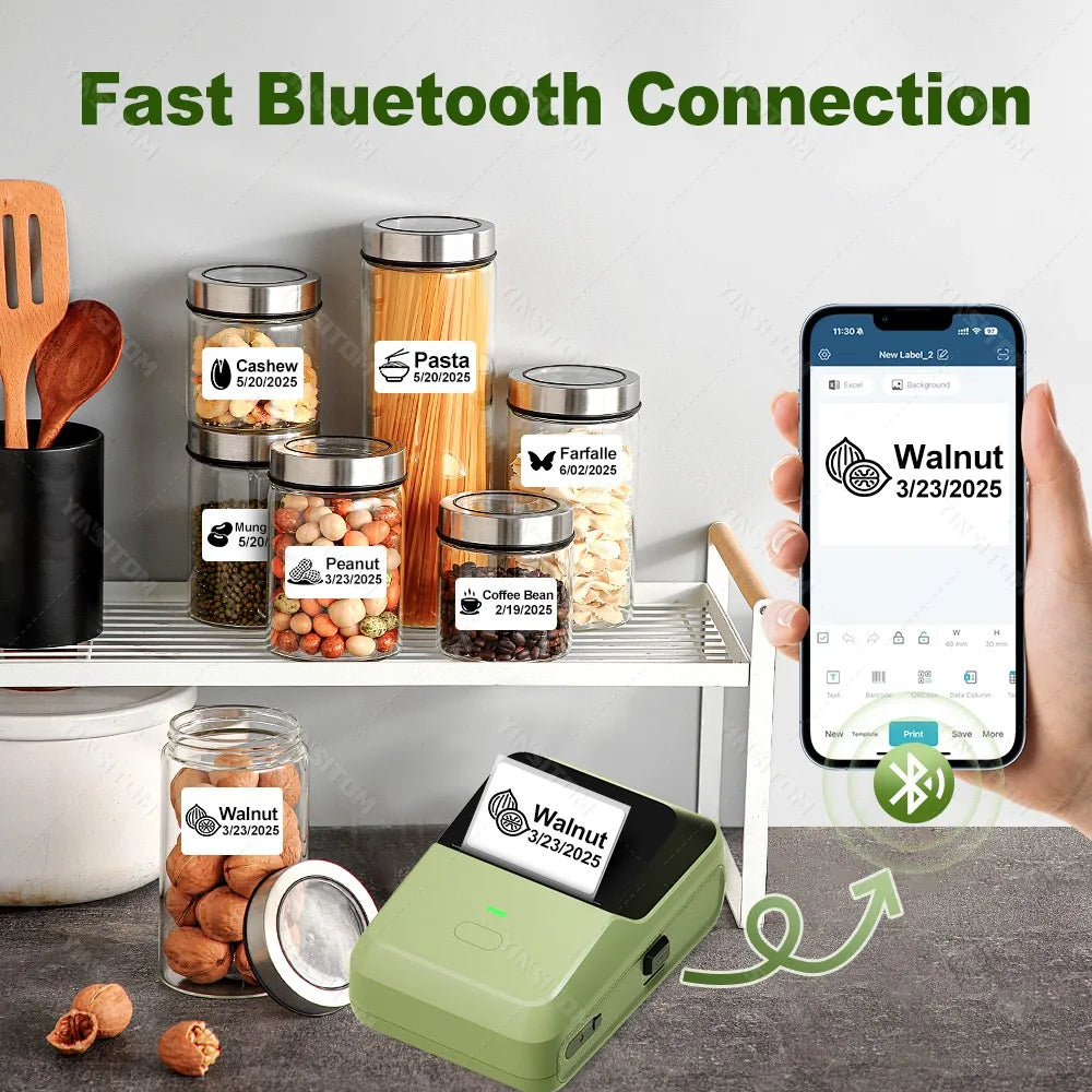 YINSITOM 20-50mm Mini Portable Thermal Printer Bluetooth Barcode Hand Multifunctional Price Label Sticker Maker Android / iOS