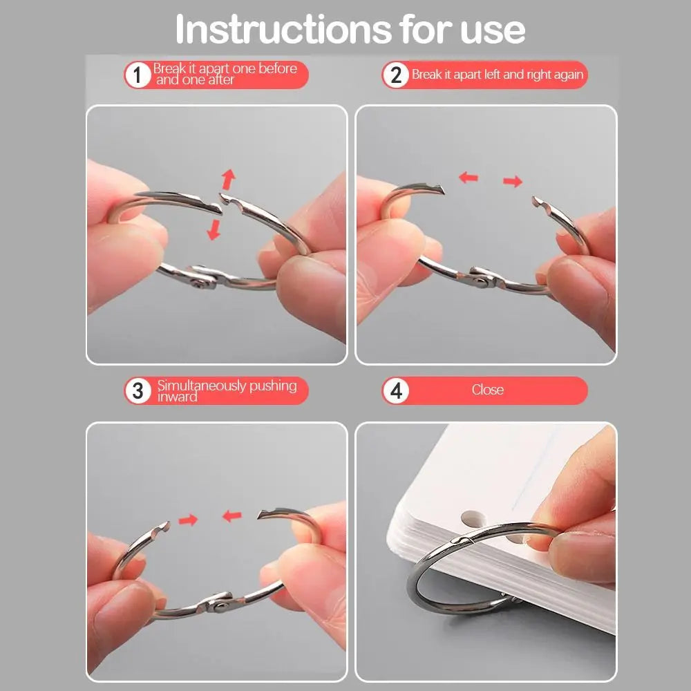 Durable Metal Binder Ring Silver/Rose Gold Office Supplies Loose-leaf Ring Clip 20/30/40/50mm Binding Clip Book