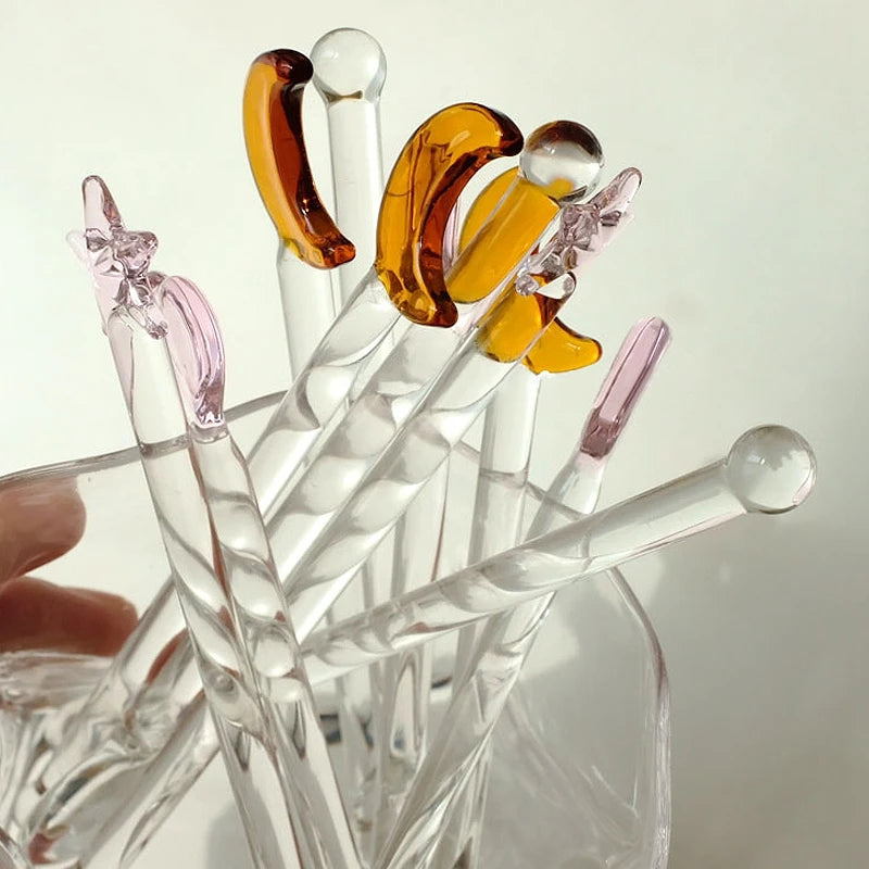 Glass Stirring Rod Moon Star Shape Stir Bar Coffee Cocktail Mixing Sticks Home Party Transparent Aesthetic Cocktail Muddler