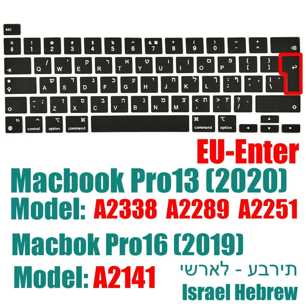 Hebrew Israel  Keyboard Cover for Macbook Pro14 A2442 Air13.6 M2 A2681 Pro13 M1 A2338 A2289 Waterproof Silicone protective film