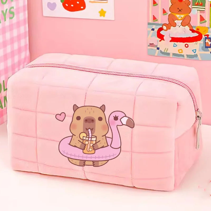 Cute Capybara 1pc pink blue Pillow Design Cosmetic Bag Pencil Case Pen Pouch Large-capacity Student Storage Pencil Case gift