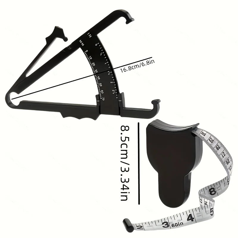 Body fat caliper and Waist Measurement Tape set - handheld fat caliper and tape combination, portable fitness measuring tool