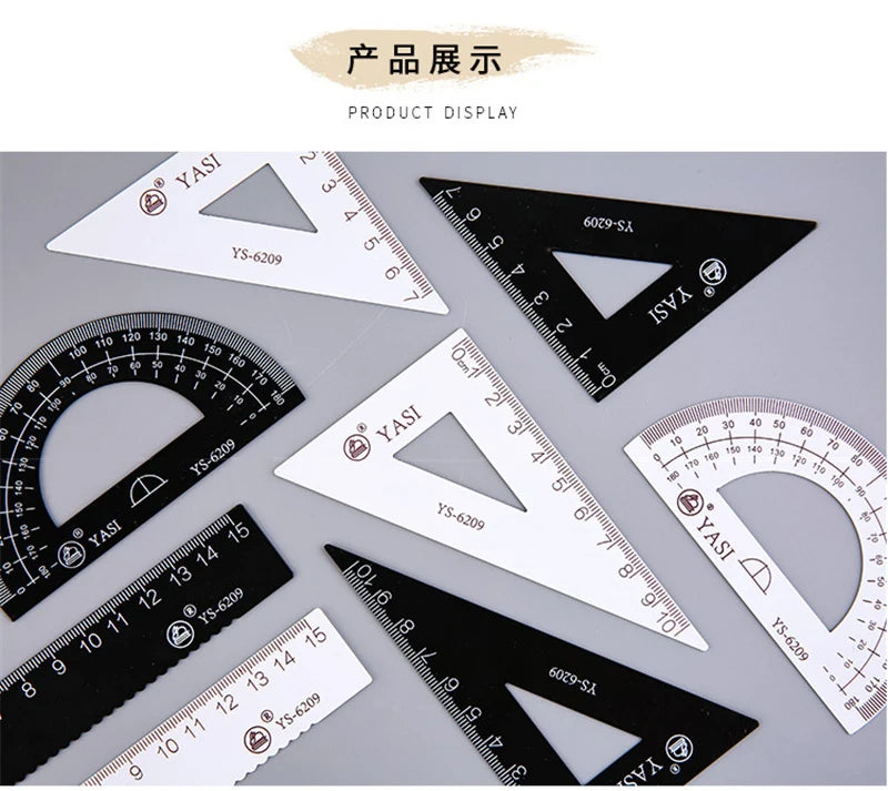 4 Pcs/Set Math Sets Metal Ruler Triangle Ruler Protractor with Box for School Student Geometry Sets
