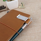Brass Leather Pen Clip Stainless Steel Cowhide for Traveler's Notebook - Genunine Leather & Metal Notebook Accessory