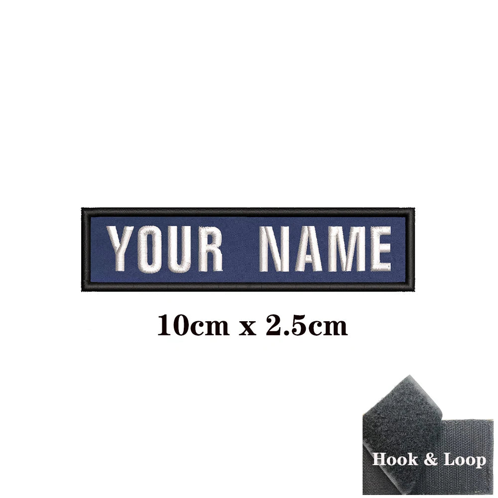1PC Custom Name Patch Stripes Badge 10X2.5CM,8X5CM,10X4CM, 8X2.5CM,12X2.5CM,15X5CM,20X7CM,25X8CM Iron On Or Hook Loop DARK BLUE