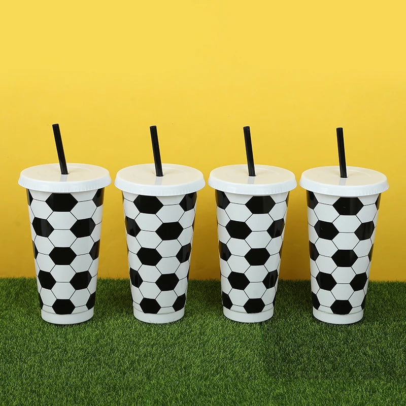 6/12pcs Reusable Plastic Soccer Cups with Lid Straws Kids Football Party Favors Sports Themed Birthday Decoration Supplies Gifts