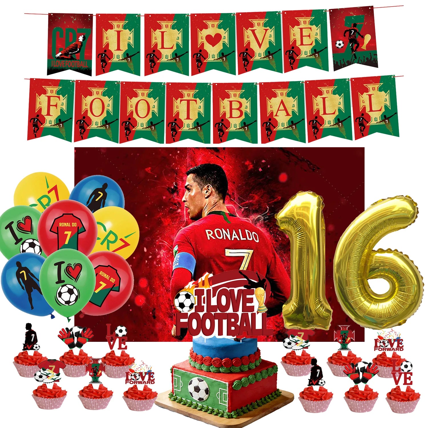 Football Player Theme Party Decoration Soccer Cr&7 Superstar Party Supplies Plate Cup Balloon Banner Paper Backdrop Party Gift