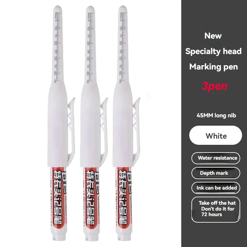 1-12 PCS 45mm Tip Waterproof Long Head Marker Pen Quick-Dry Ink for Woodworking Construction, Deep Hole White Black Red Blue