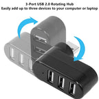 3 in 1 USB HUB 180° Rotatable USB 2.0 HUB 3 Port Multiple USB Splitter Expander For Computer Laptop MacBook U Disk Data Transfer