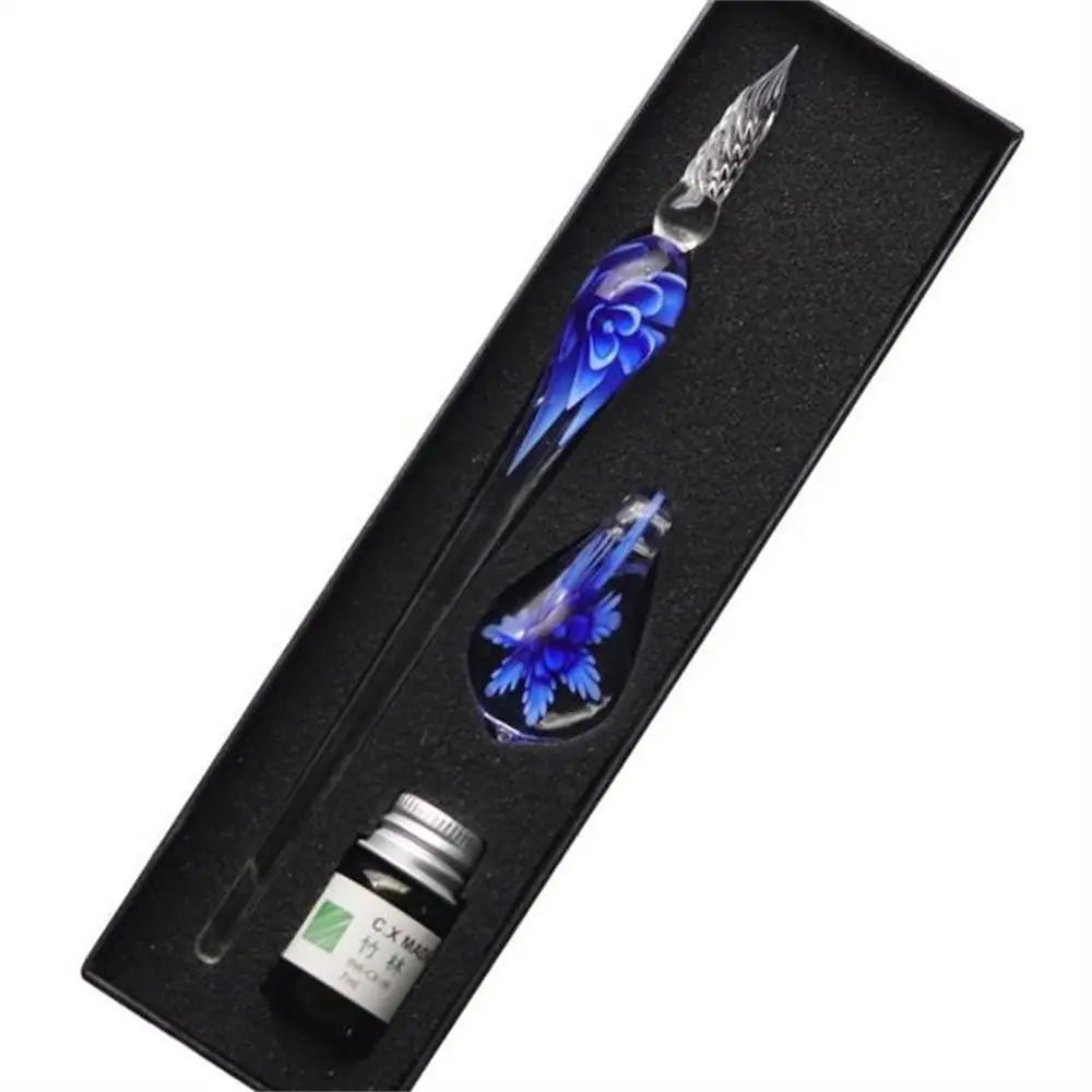Signature Floral Dip Pen  Craft Vintage Smooth Glass Fountain Pen Calligraphy Filling Ink Dipping Ink Pen Writing Tool