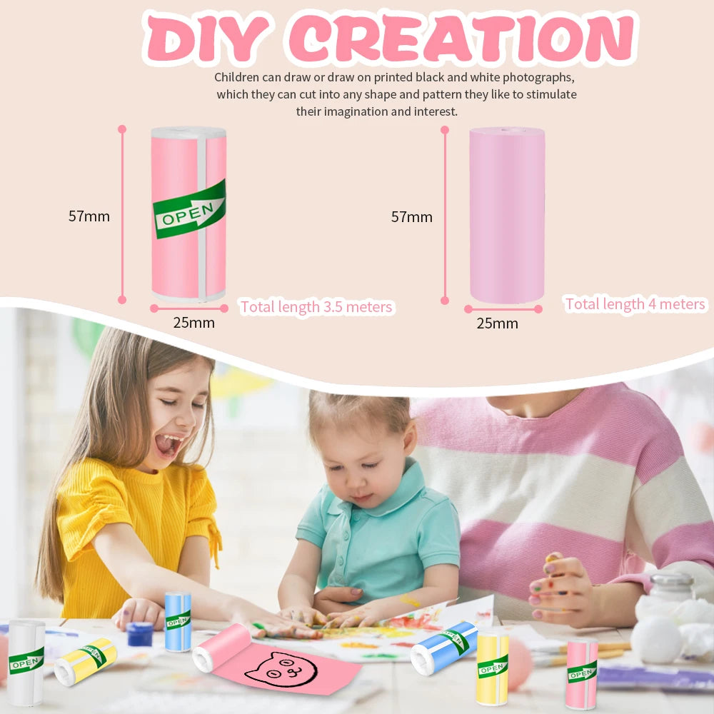 Colorful Label Sticker 57*25MM Self-adhesive Roll Paper Label Sticker Photo Inkless Printing Portable Mini Printer Thermal Paper