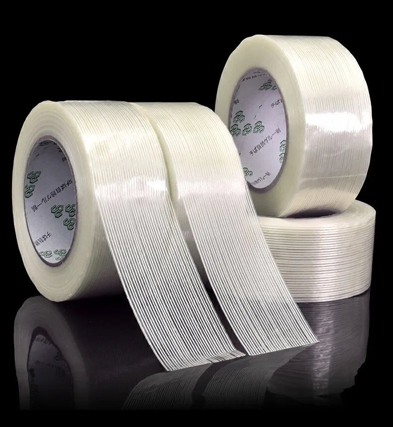 5mm-100mm 50M Strong Glass Fiber tape Transparent Striped Single Side Adhesive Tape Industrial Strapping Packaging Fixed Seal